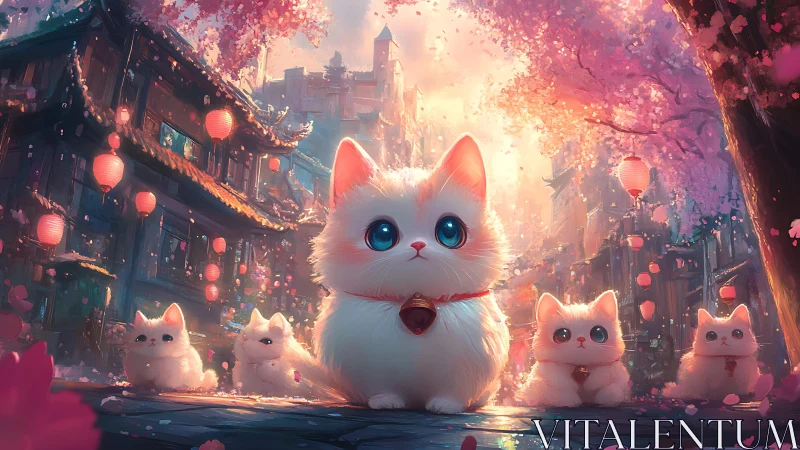 Luminescent Feline Sentinel Guards Cherry Blossom Portal.