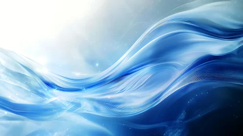 Flowing blue light waves drift through a luminous void.