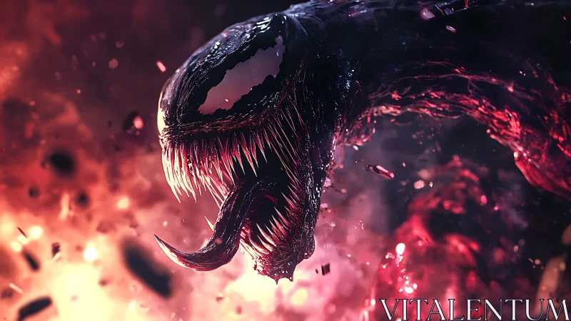 Nightmarish alien creature lunges through swirling red chaos