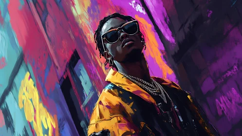 Confident street style in bold neon city colors.