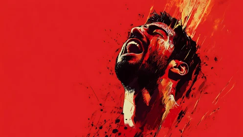 Crimson roar of defiance ignites a shattering portrait.