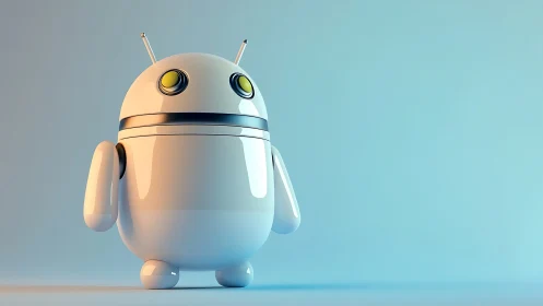 Chrome-slick mini android admires its own glossy reflections