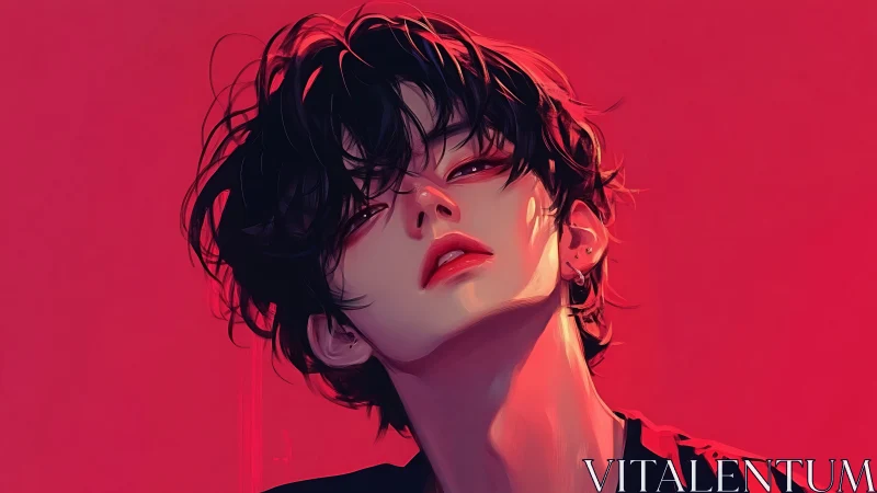 Androgynous neon portrait renders stylized crimson lighting