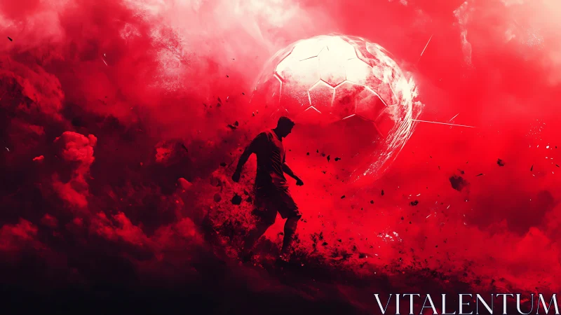 Explosive red soccer moment glows with cosmic energy