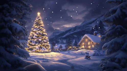 Starlit Christmas fir crowns a storybook alpine snowfall.