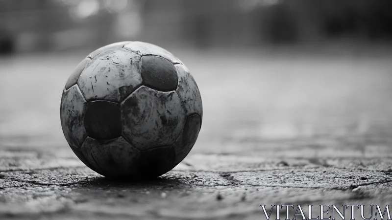 Weathered street soccer ball waiting for the next game.