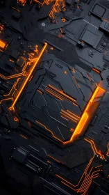 Neon-traced cybernetic motherboard core with active routing field.