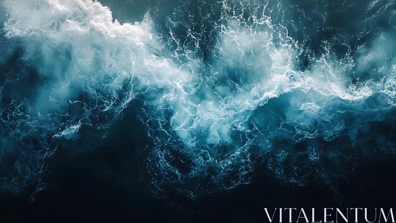 Aerial view isolates turbulent teal ocean surface dynamics