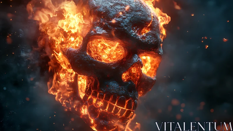 Volumetric-lit flaming skull rendered with high-detail molten surface