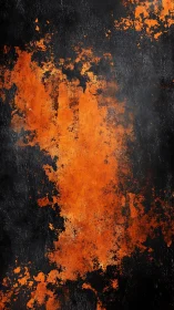 Rust-textured orange abstraction over dark distressed ground.