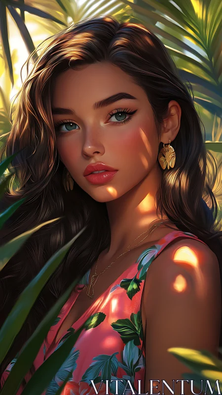 Tropical portrait uses rim lighting and soft-focus foliage depth cues