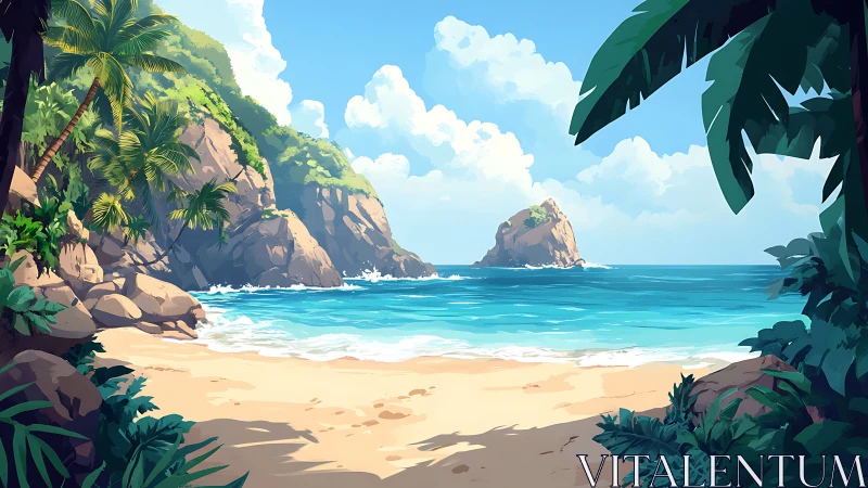 Tropical Island Beach Landscape with Rock Formations
