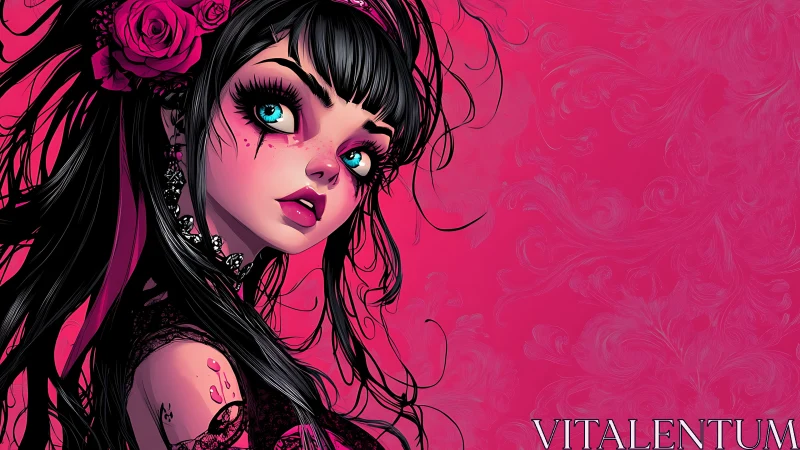 Neon goth daydream tilts her sapphire stare into silence