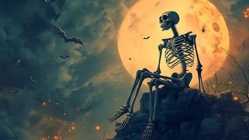 Moonlit skeleton enjoying a dreamy, slightly spooky night sky.