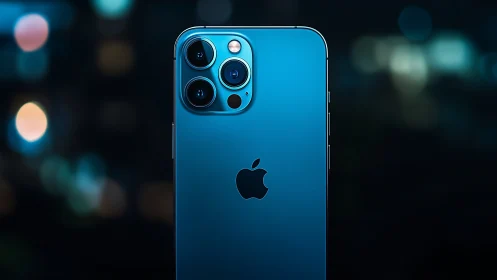iPhone 12 Pro Max Blue with Triple Lens Camera System and Bokeh Background