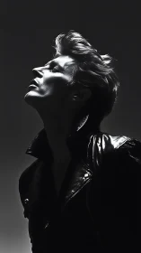 Dramatic monochrome portrait captures a poised, defiant silhouette