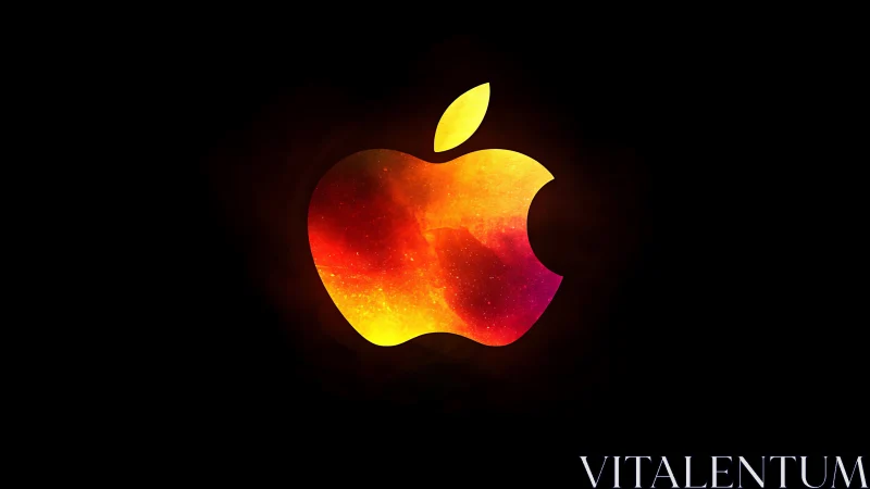 Glowing galaxy apple logo with warm fiery colors.