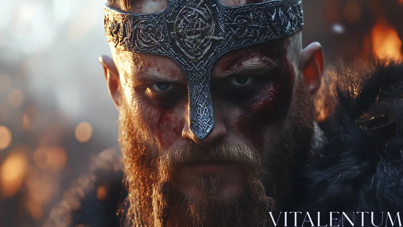 Battle-scarred Viking warlord glares through runic iron crown.