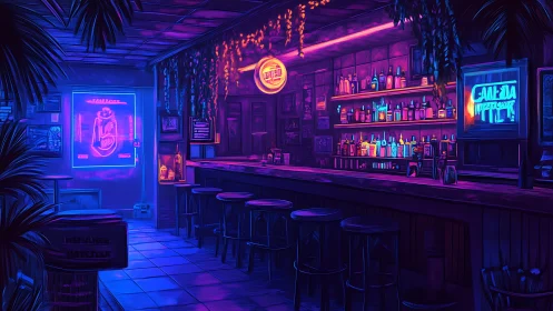 Neon-soaked night bar glowing in electric purple hush.