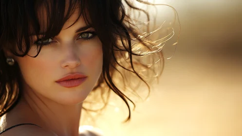 Photorealistic close-up portrait with sunlit bokeh background.