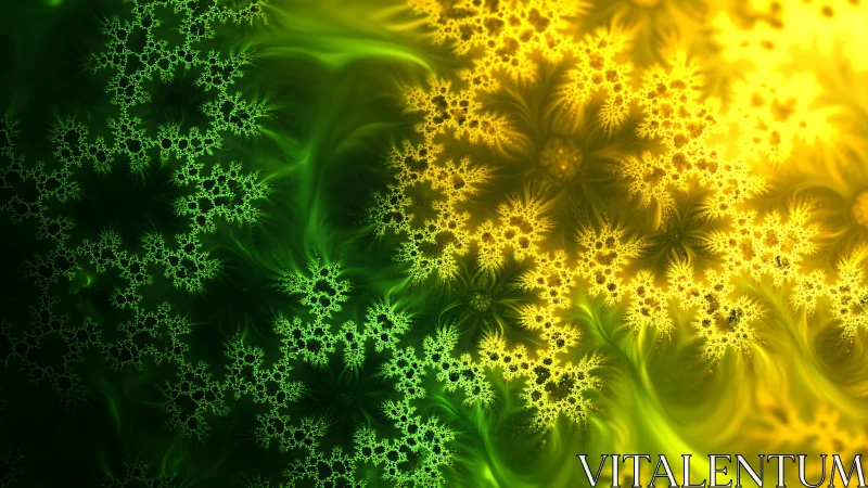 Radiant green to gold fractal bloom in flowing lightfield.