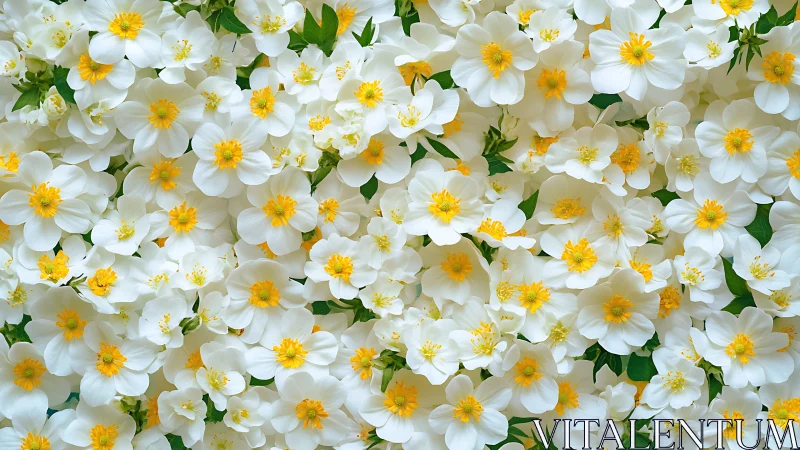 White and Yellow Flowers Densely Clustered in Vibrant Overhead Bloom