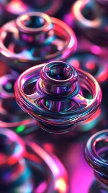 Chromatic vortex spindles whirl through neon liquid space