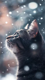 Cat's upward gaze against blurred bokeh background