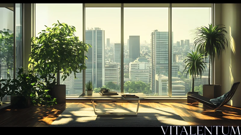 High-Rise Executive Workspace with Verdant Garden and Metropolitan Vistas.