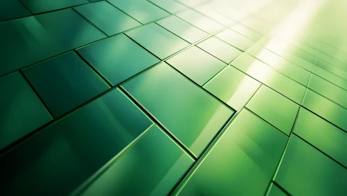 Abstract green glass tiles with glowing light, modern digital style.
