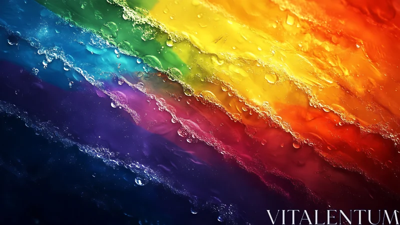 Prismatic water streaks over rippling rainbow glass surface.