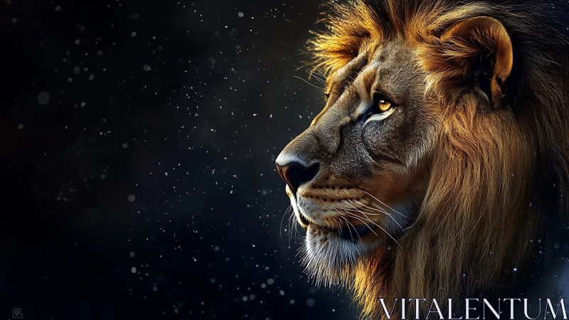 Majestic lion profile in cinematic low key rim lighting.