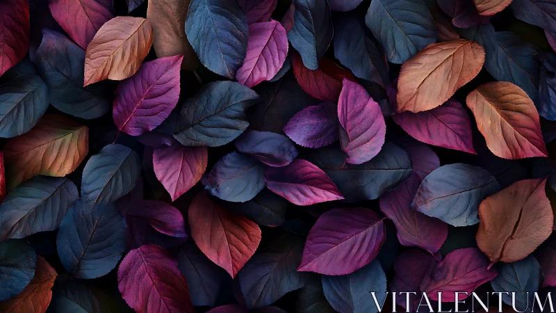 Chromatic foliage study with deep magenta and indigo leaves.