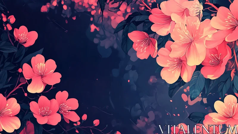 Blossom Glow: Twilight Petals Dance in Deep Indigo.