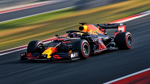 Formula race car accelerates through track corner at speed