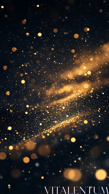 Golden bokeh particles stream across deep nocturnal void