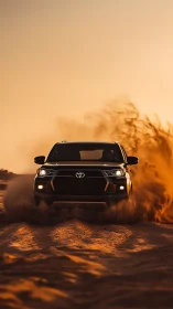 Sandstorm tamer rushes forward under molten desert sky