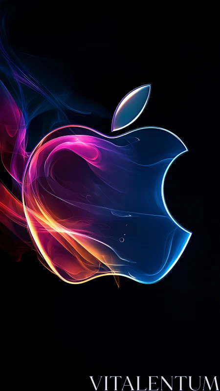 Neon Apple Logo with Iridescent Glow and Fluid Dynamics.