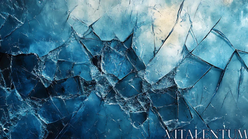 Cracked Blue Glass Abstract Texture with Shattered Pattern.