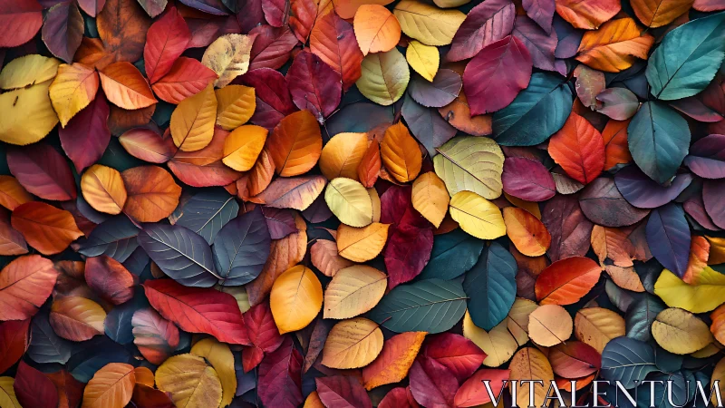 Colorful autumn leaves forming dense textured background.