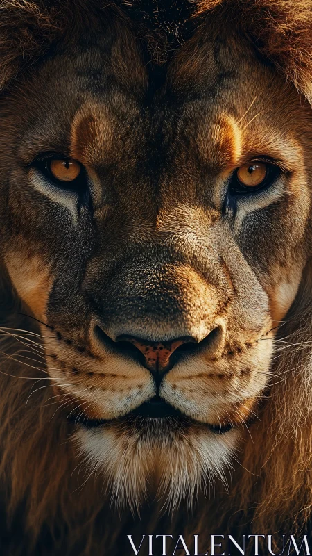 Macro facial study of lion morphology under raking light.