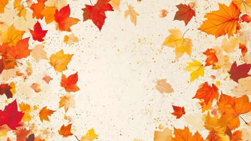 Autumn maple leaves drift across soft watercolor splashes.