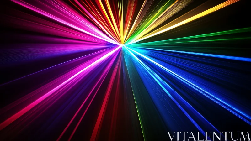 Prismatic light rays burst from central vanishing point