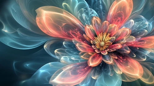Fractal luminous flower rendered as translucent digital bloom