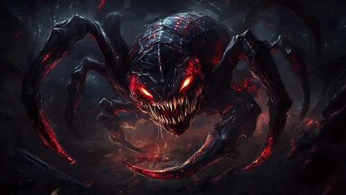 Nightmare ember-spider surges from a burning void.