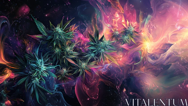 Galactic Hemp Constellation Amid Prismatic Nebulae Bloom.