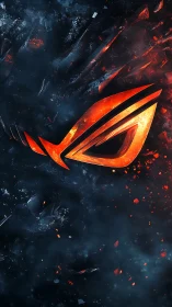 Molten emblem embedded in shattered, smoke-filled dark matrix