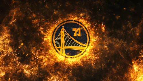 Blazing bridge emblem crowned by molten orange inferno glow.