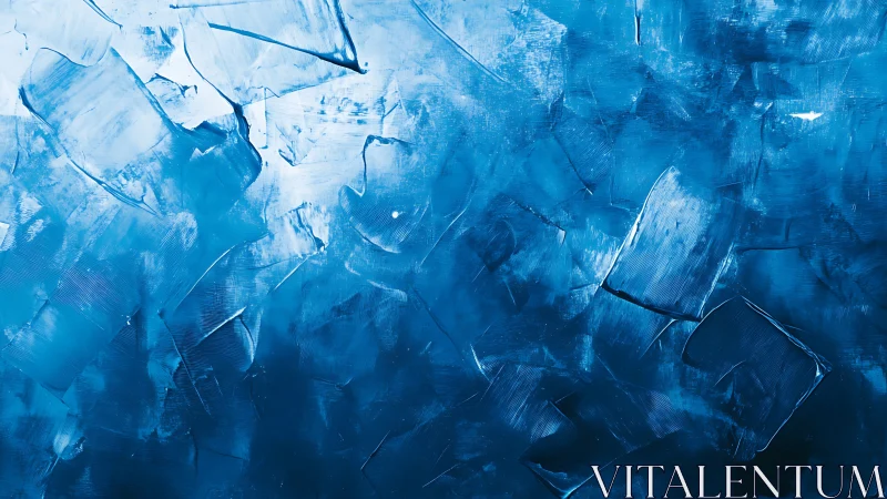 Textured blue abstract oil painting with icy strokes.