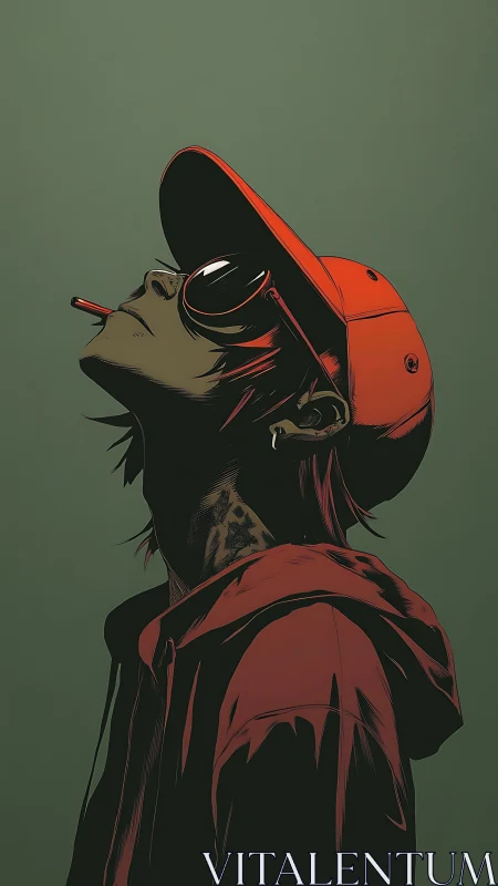 Streetwear youth profile under muted green background.